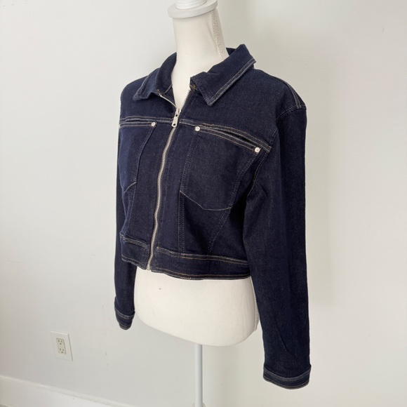 AVEC LES Filles Jeans Denim Cropped Short Zipper Jacket NWT Sz L - Picture 2 of 7